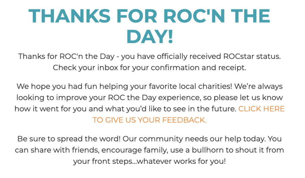 Roc the Day Donation Thanks